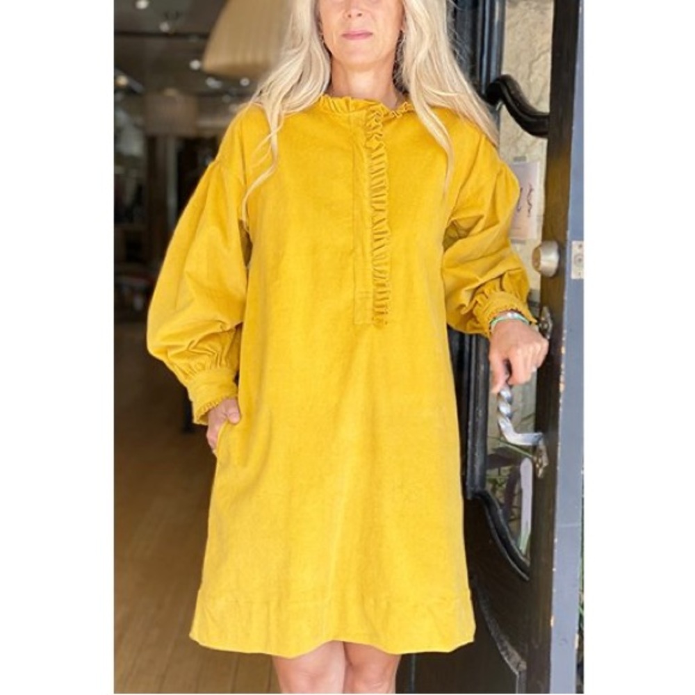 Ann Mashburn Nicky Popover Corduroy Yellow Dress‎ Size Small